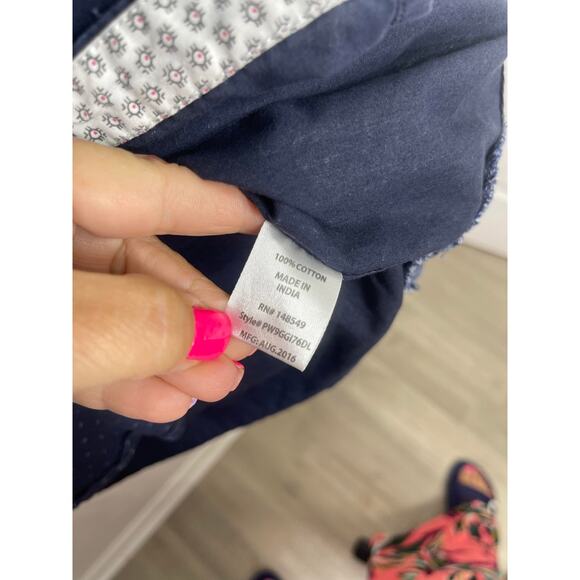 PD&C men's large button down casual shirt navy blue white cotton slim fit - Picture 8 of 16